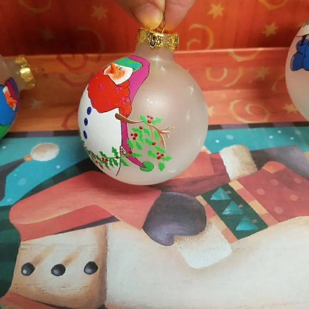 Set of 3  Hand painted 3D snowman ornaments. Aprox 8